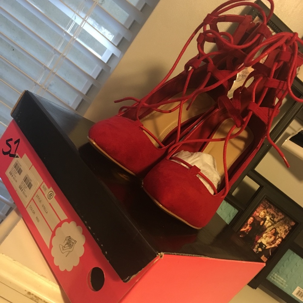 Red lace up heels brand new